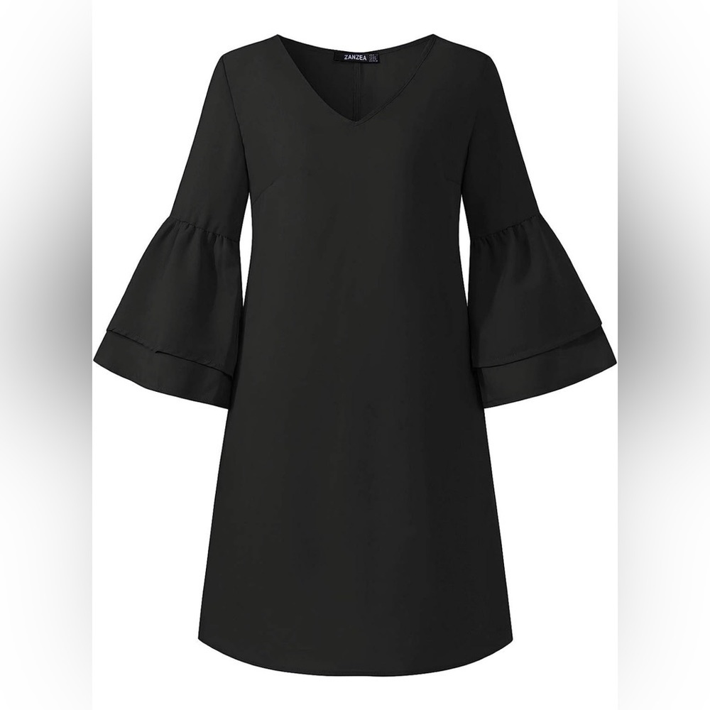 Women's V-neck Dress with Tiered Bell 3/4 Sleeves XXL - Picture 5 of 16
